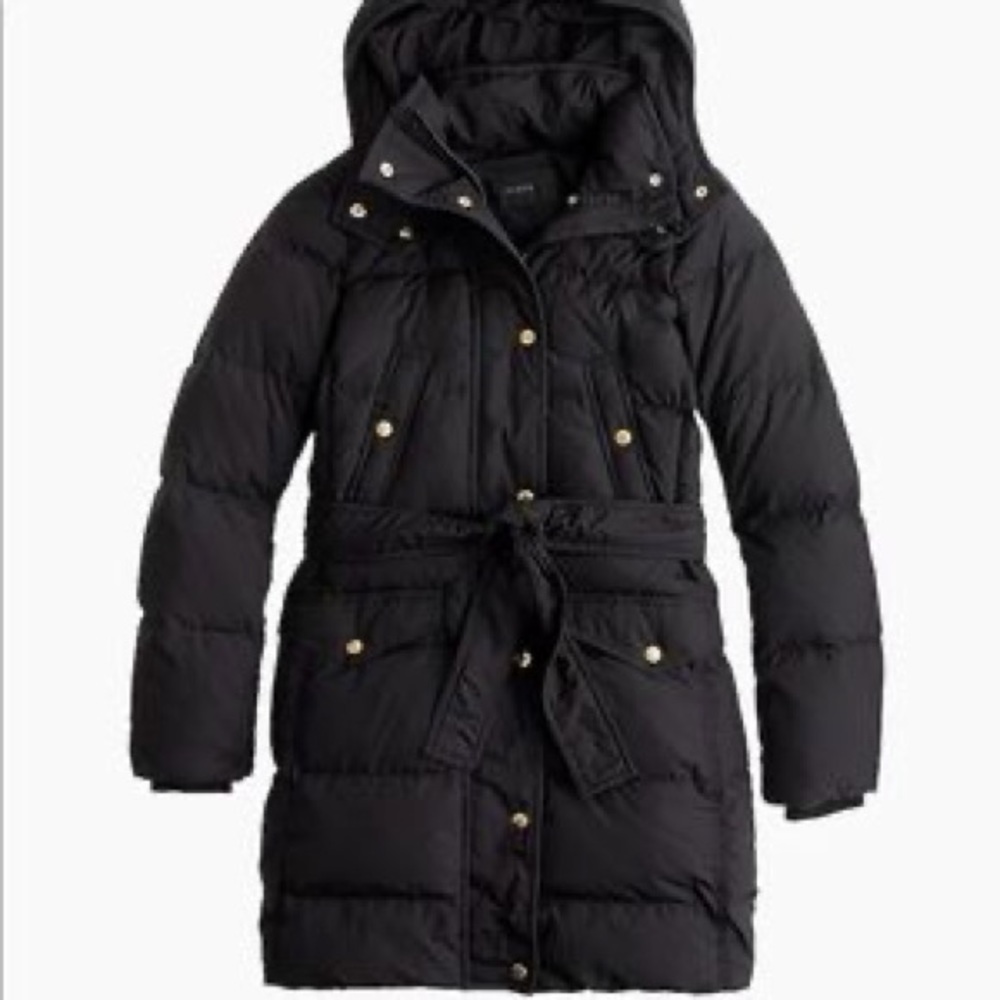 J. Crew Black Long Down Puffer Coat